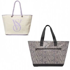 V.S. Logo Rope Handle & PINK Gray and Metallic Gold Weekender Tote Bag
